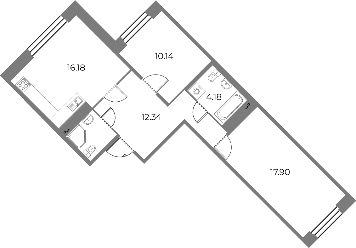 2-комнатная квартира 64.2 м², 2/13 эт., ЖК «Огни Залива»
